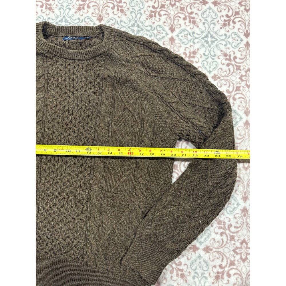 Polo Ralph Lauren Mens Medium Olive Brown Cable Knit Crewneck Sweater Raglan - Picture 3 of 6